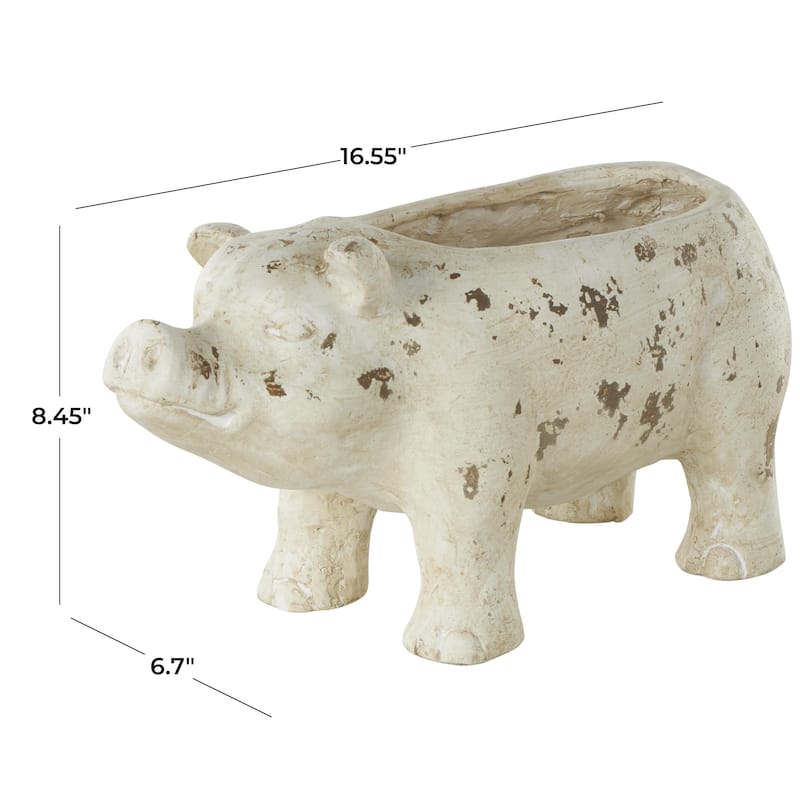 Magnesium Oxide Pig Indoor Outdoor Planter with Distressed Details - Light Brown - Roche River Decor
