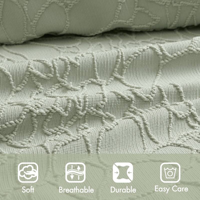 Sage King 3-Piece Bedspread Set Oversized Chenille Floral with Fringe Border