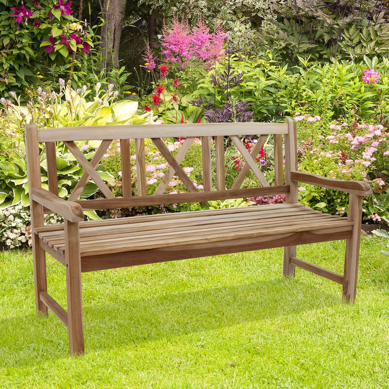 Sunnydaze 3-Person Teak Patio Bench for Outside
