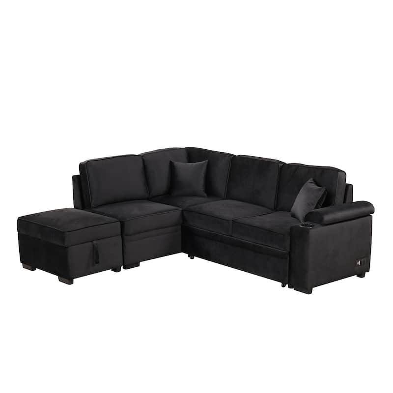 84.75'' L-Shaped 5-Seat Sleeper Sofa Bed with Storage Ottoman and Pull-Out Bed, Ideal for Living Room Use