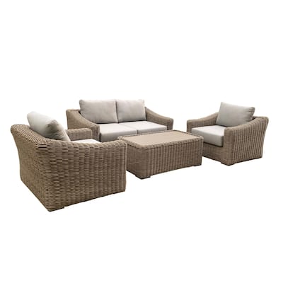 Tulum Two-Tone Dark Beige Aluminum Frame Love Seat Set Set with Cushions