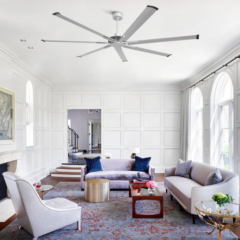 Ceiling Fan Modern 84" Industrial 7-Blade Silver Metal