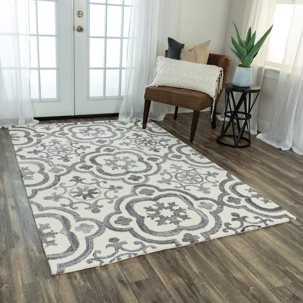 Alora Decor Neo Ivory and Grey Scrollwork Hand-tufted Wool Blend Rug