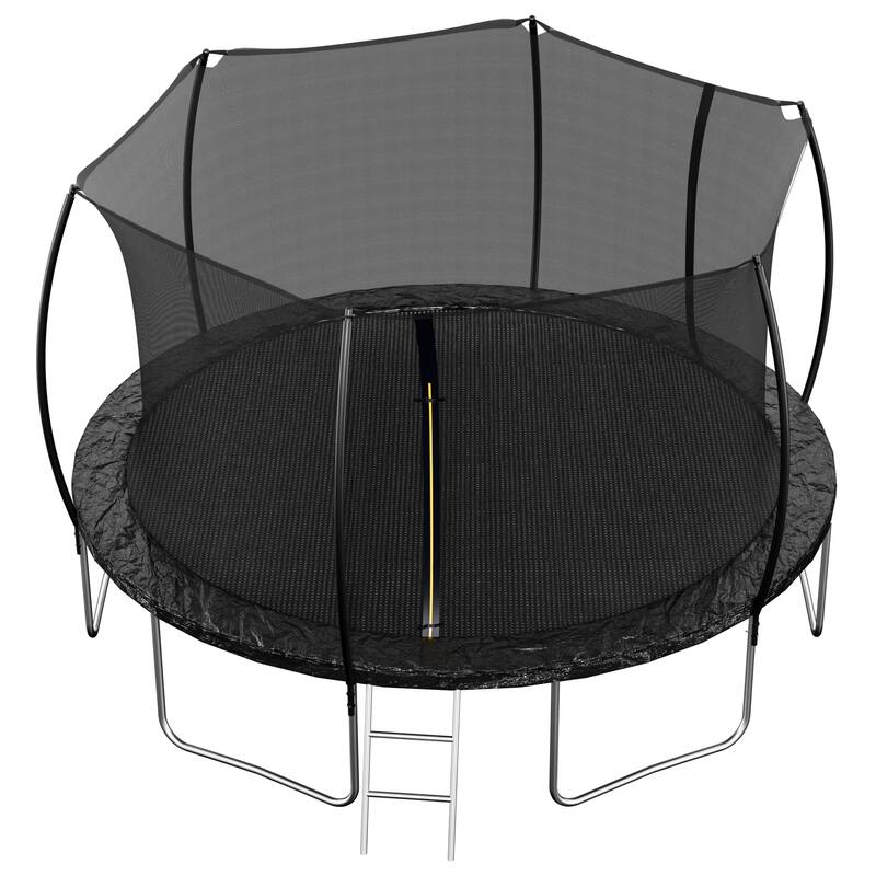ASTM Approved Trampoline - Safety Enclosure, Ladder, Outdoor Recreational Use - Black - 166.1