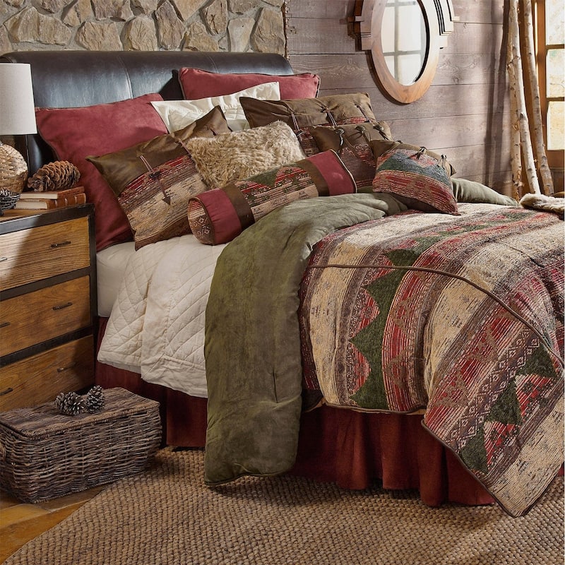 Paseo Road Sierra Suede Chenille Jacquard Western Bedding 7 Piece Comforter Set with Bed Skirt, Shams, & Accent Pillows - Full