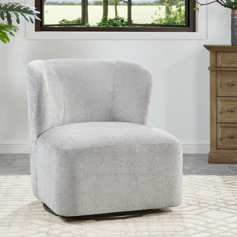 Modern 27" Chenille Upholstered Wing Back Swivel Barrel Accent Chair - Single - Grey