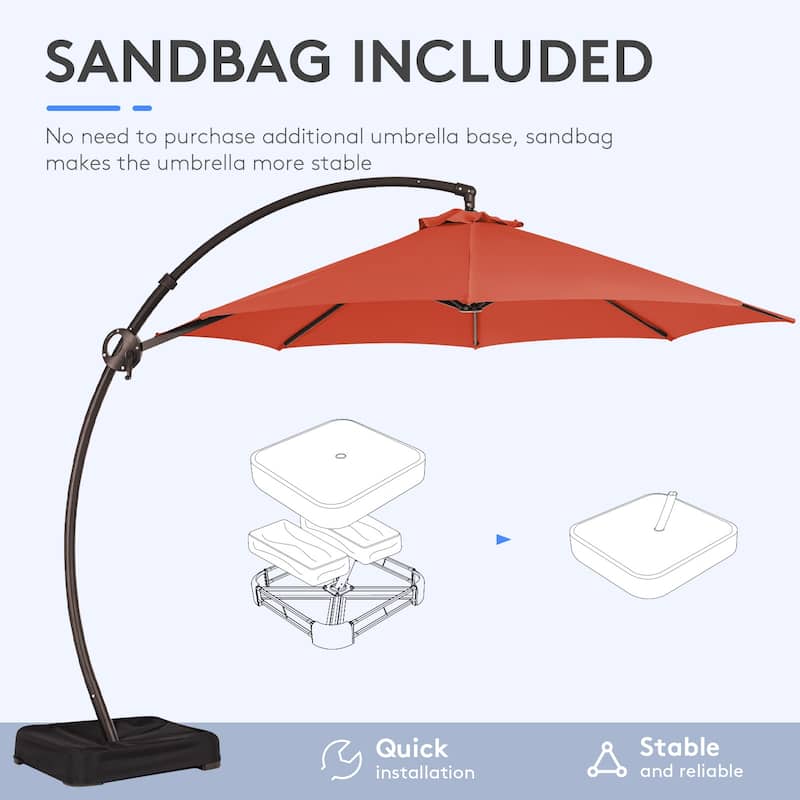 12 ft.Aluminum Curvy Cantilever Offset Hanging Patio Umbrella With Sandbag Base