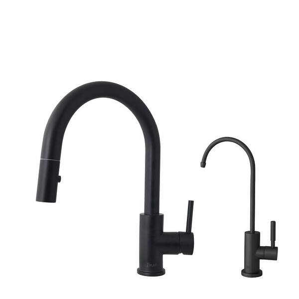 slide 2 of 10, STYLISH Pull Dow Kitchen Faucet + Water Tap - Matte Black Finish