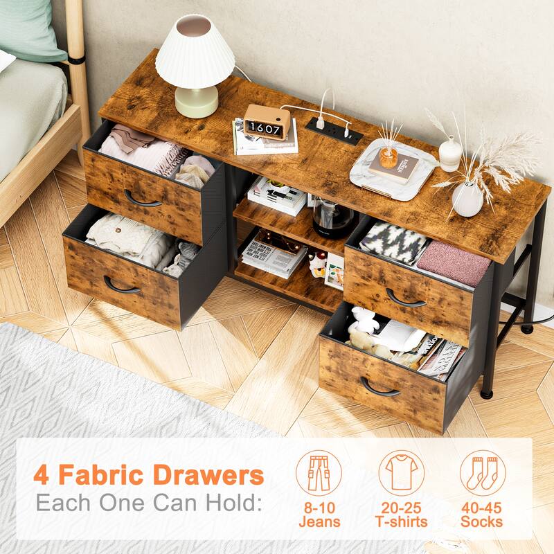 4 Drawer Dresser Fabric TV Stand Charging Station Chests of Drawers