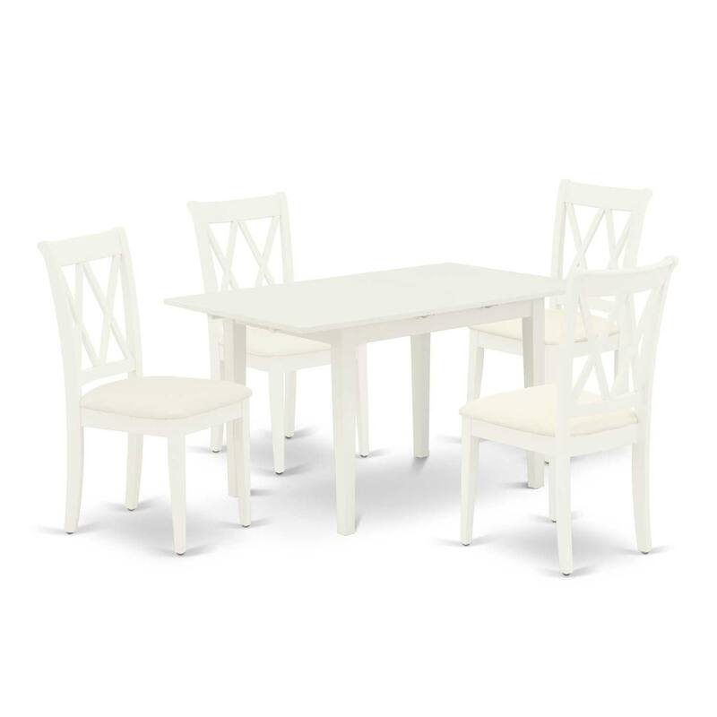HomeStock 5-Pc Linen White Finish Solid Wood Top-Rectangular Dining Room Set with Butterfly Leaf-Seats 4