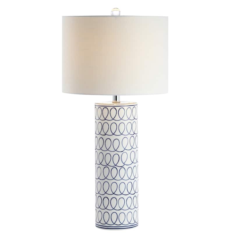 Sulka 28.75" Ceramic Modern Column LED Table Lamp, Blue/White by JONATHAN Y - White/Blue