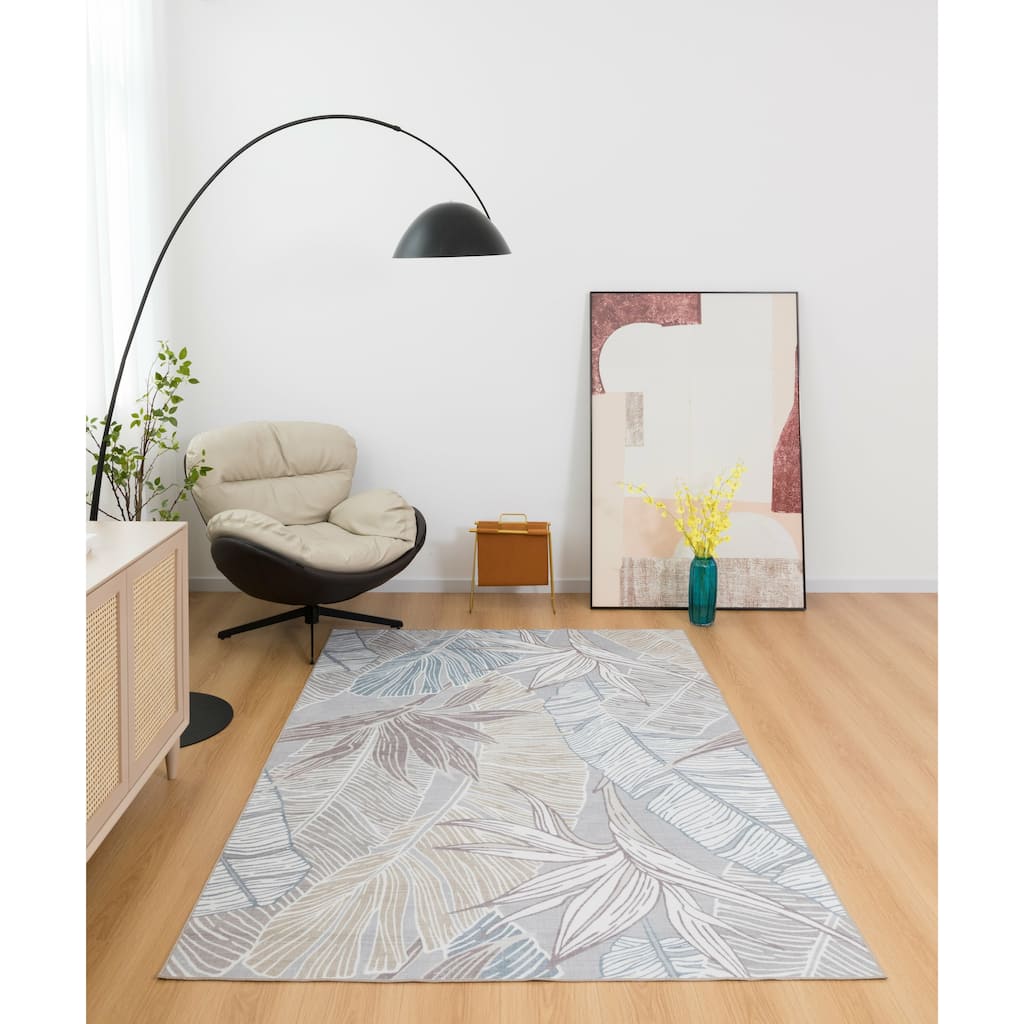 Florida Tropical Leaf Pattern Multicolor Modern Area Rug