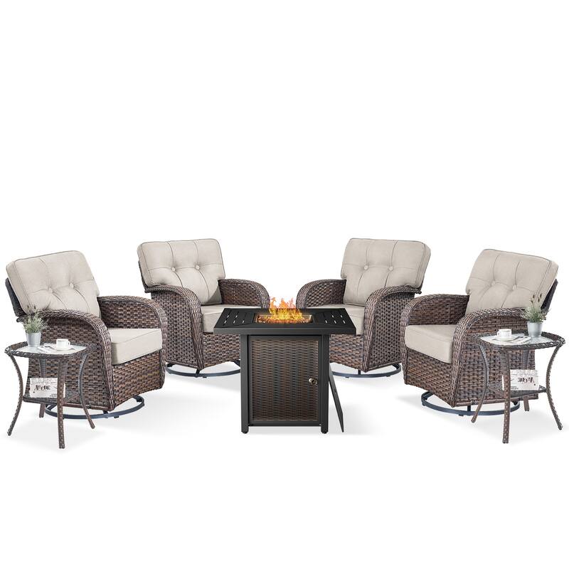 Pocassy Outdoor 30 In Fire Table with Swivel Chair Set
