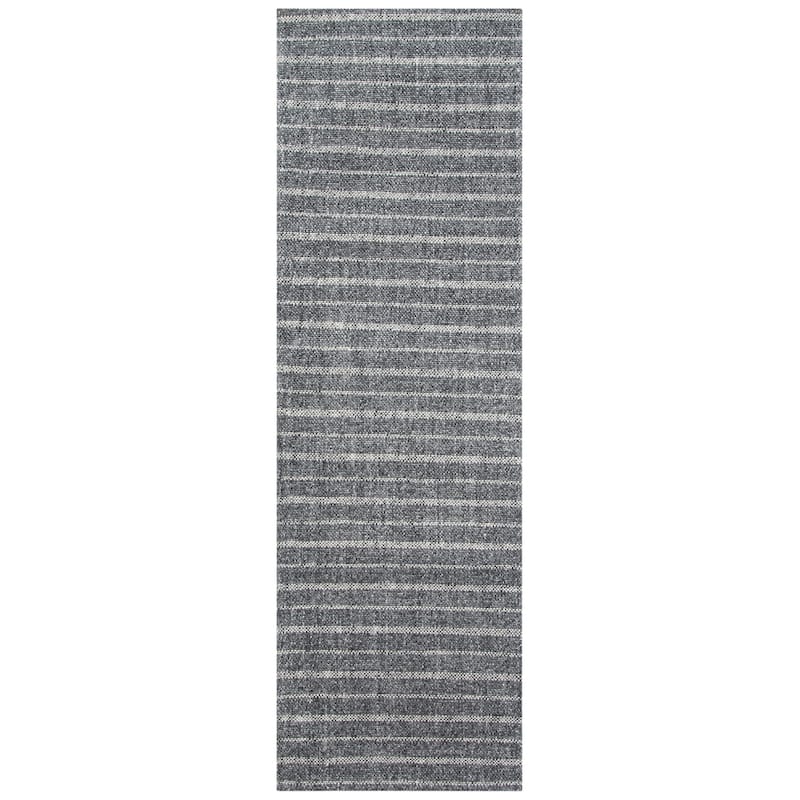 Lauren Ralph Lauren Handmade Miles Striped Wool Rug - 2'6" x 8' Runner - Charcoal