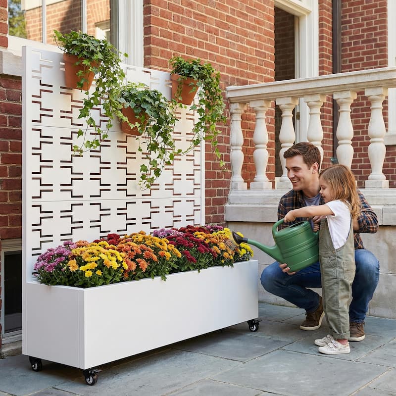 Metal Planter Box with Trellis Privacy Screen Planter Box with Lockable Wheels