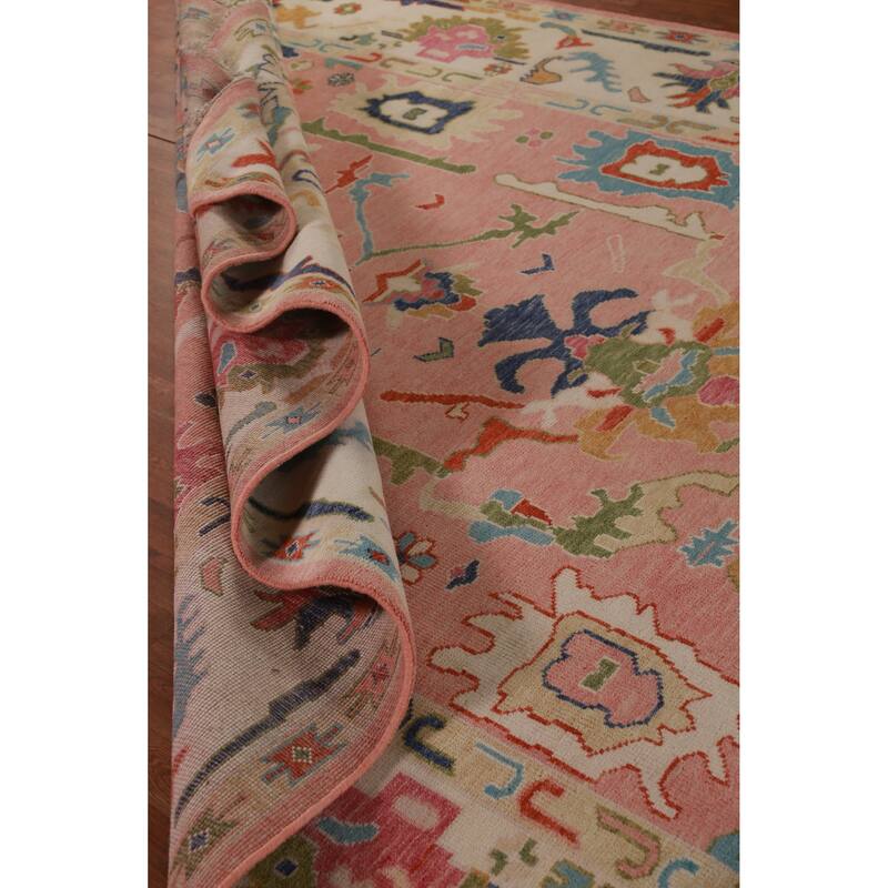 Pink Ivory Oushak Indian Large Rug Handmade Wool Carpet - 8'9" x 17'9"