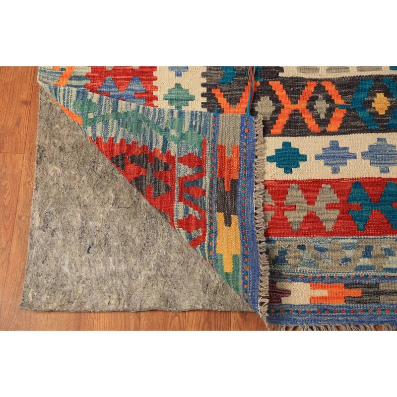 All-Over Geometric Kilim Oriental Large Rug Flatweave Wool Carpet - 10'0"x 15'9"