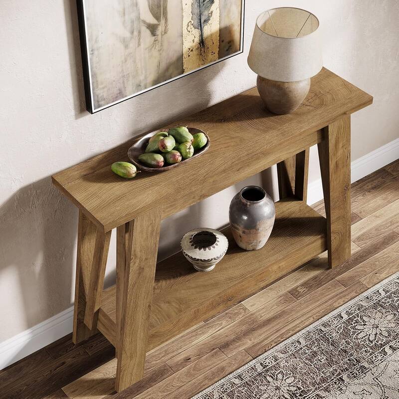 41.3" Farmhouse Console Table, 2-Tier Wooden Entryway Table with Storage - 41.3" W x 11.8" D x 31.3" H