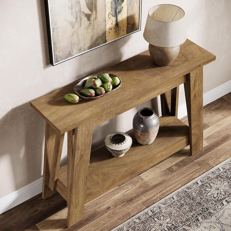 41.3" Farmhouse Console Table with Storage for Living Room, Hallway, Rustic Brown