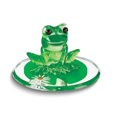 Curata Frog and Lily Pad Handcrafted Glass Figurine