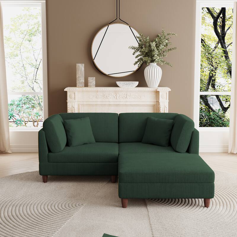 Corduroy Convertible Couch Modular Sectional Sofa with Ottoman