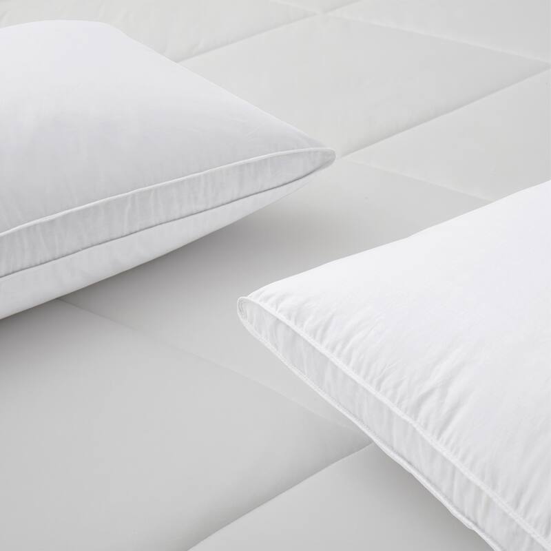 Medium-Firm Goose Feather Down Pillow with Gusset, Medium Neck Support for Stomach, Side and Back Sleepers - White