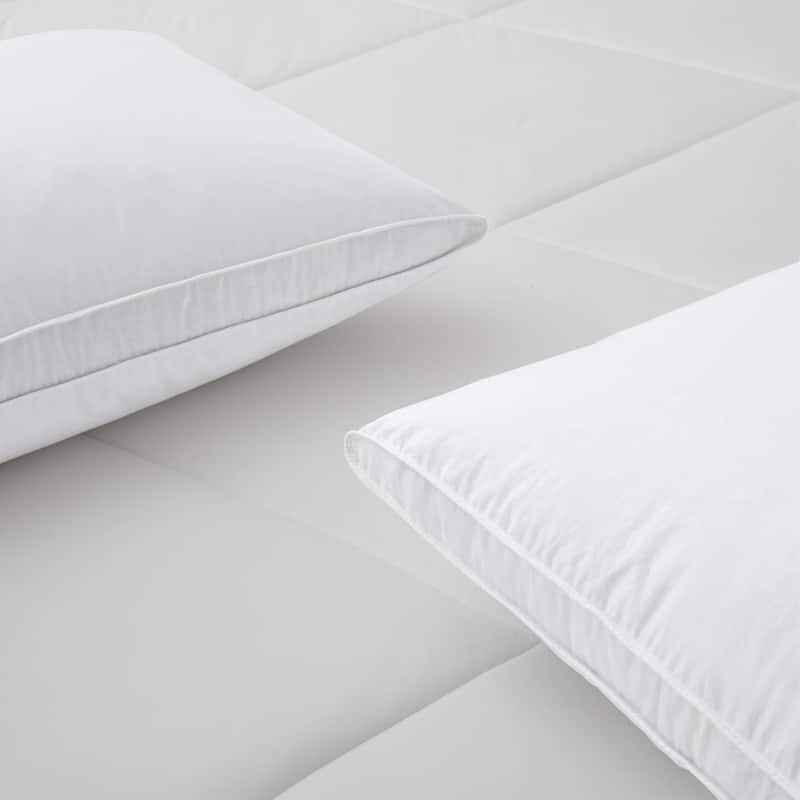 Set of 2 Goose Down Feather Oval Gusseted Bed Pillows with 100% Cotton Cover - White