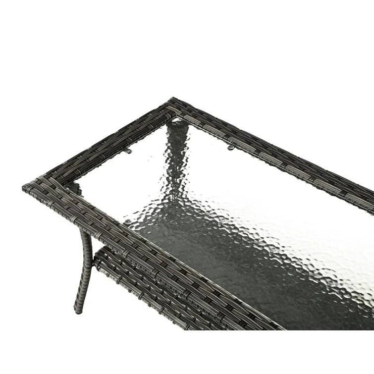 Wicker Outdoor Coffee Table for Patio with Glass Top