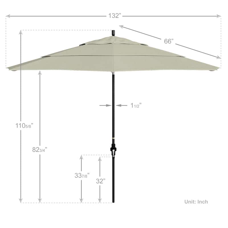California Umbrella 11' Sun Master Patio Umbrella Black Aluminum Pole Fiberglass Ribs Crank Lift Tilt Pacifica Pacific Blue