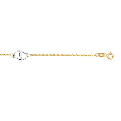 Curata 14K Two-tone Gold 10" Interlocking Heart Anklet