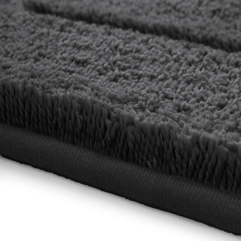 Charcoal 2 Piece Bordered Box Plush Soft Cozy 100% Polyester Bath Mat Set