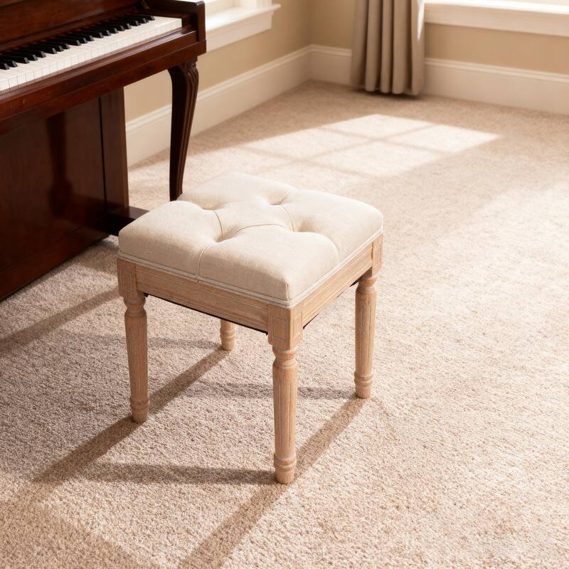 Small Padded Bench, Square Upholstered Rustic Ottoman Bench, Vanity Stools for Bedroom