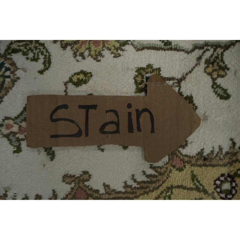 Hand Knotted Oriental Silk Carpet Traditional Floral Beige & Ivories Kashmir Area Rug - 8' 11'' X 5' 11''