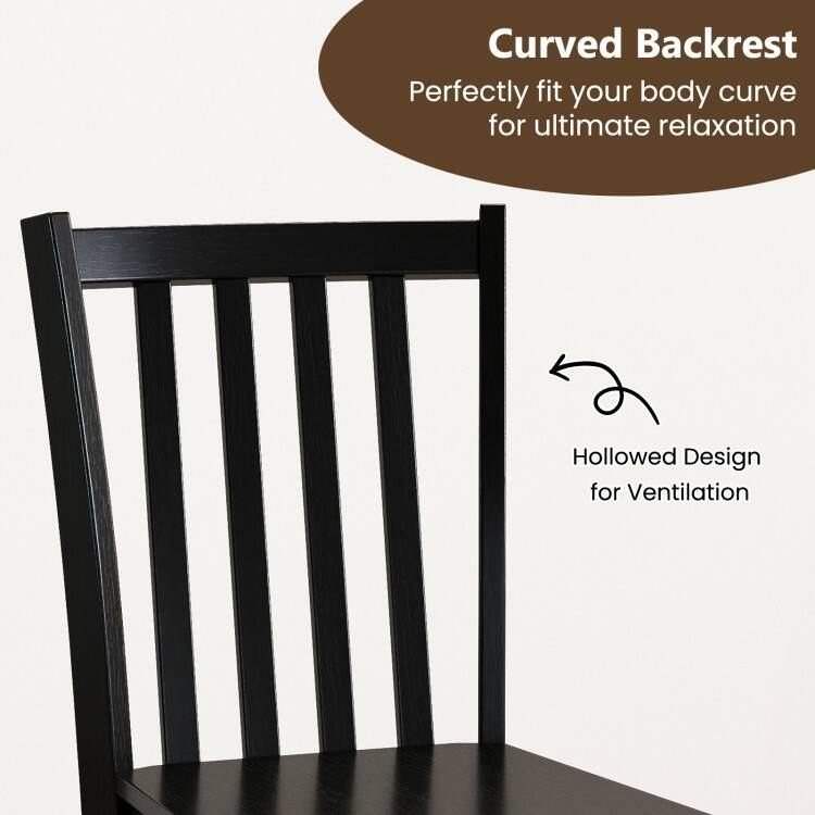 Set of 2 Wooden Dining Chairs with Slat Backrest and Solid Rubber Wood Frame Kitchen Chairs - 16" x 20" x 35"