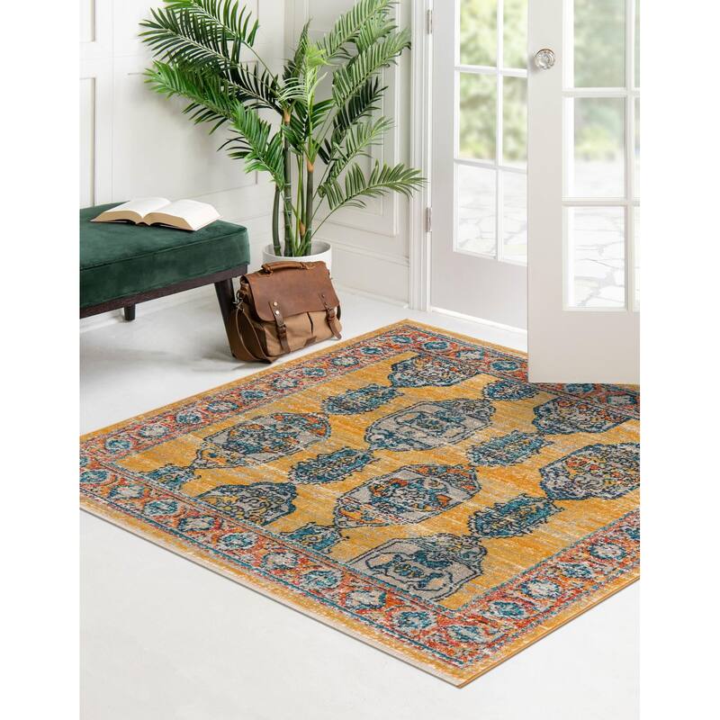 Traditional Nixa Collection Area Rug - 3'11" Square - Yellow