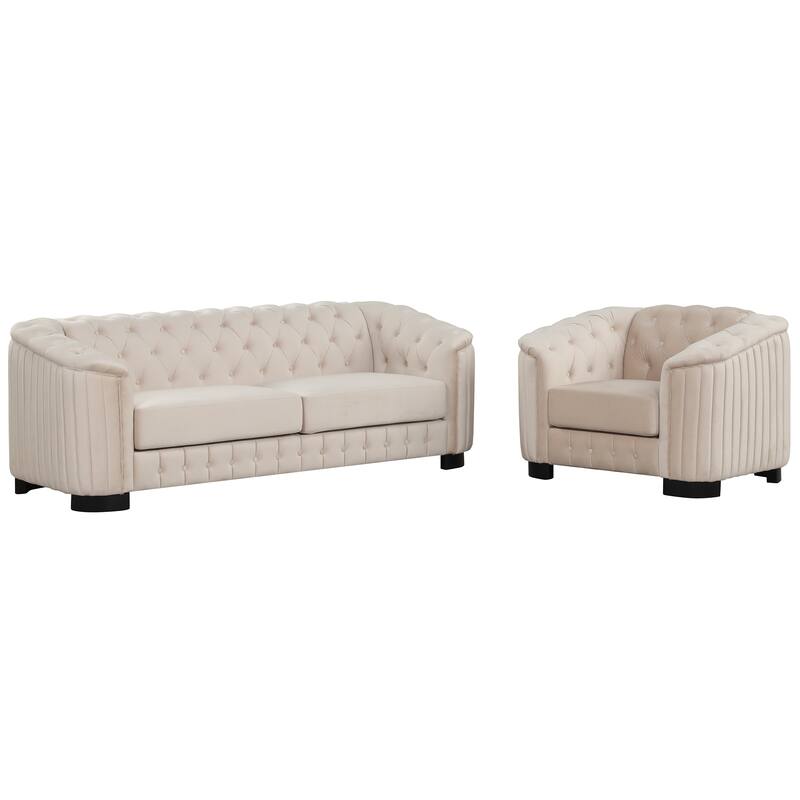 3-Pieces 6-Seat Velvet Sofa Set (3+2+1) with Rubber Wood Legs & Tufted Back