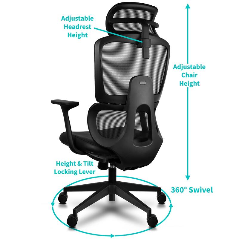 Ergonomic Office Chair with Lumbar Computer Adjustable Headrest Executive Desk Armchair Tall High Back Mesh