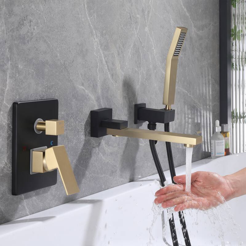 Solid Brass Wall Mounted Roman Tub Faucet with Swivel Tub Spout and Rough-in Valve