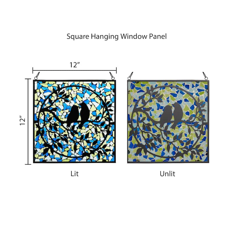 Love Birds Mosaic Stained Glass Window Panel - 12" x 0.25" x 12"