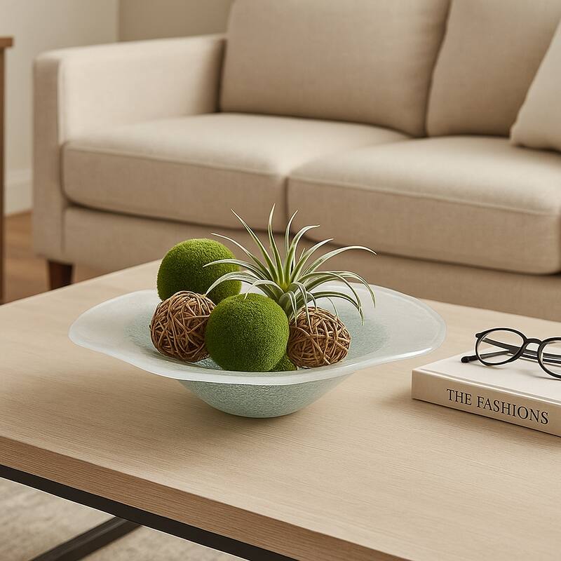 Decorative Speckled Wave Glass Bowl - Home Decor - 12", Blue & White - 12.0"