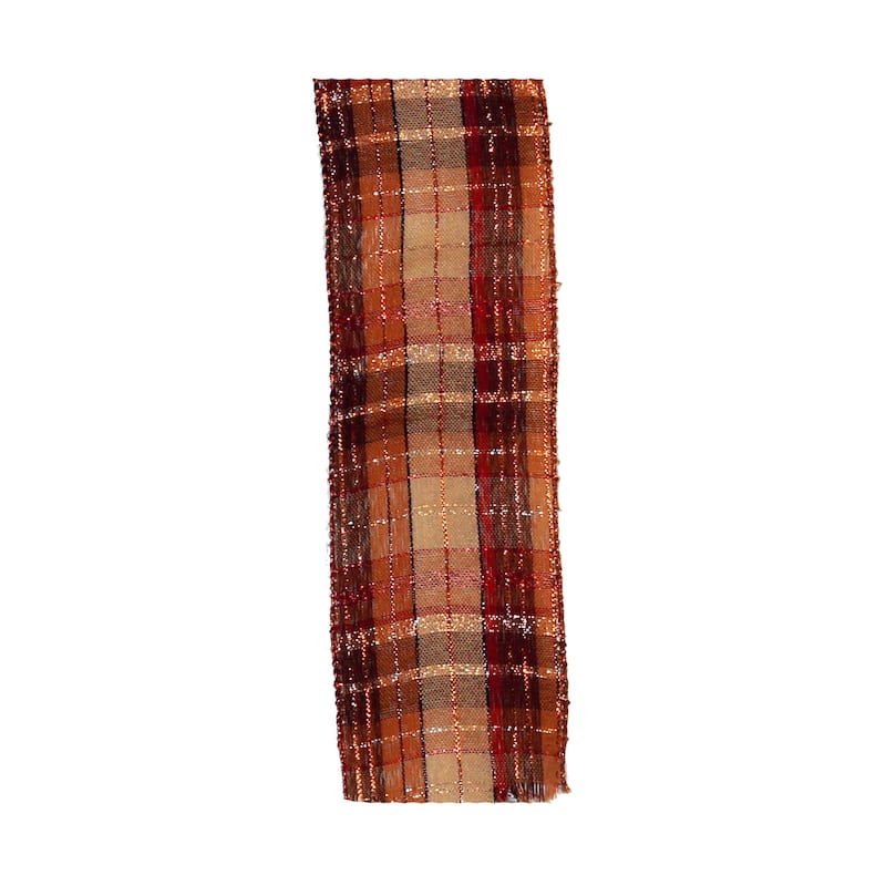 Wired Fall Orange Plaid Linen Ribbon 2.5", 50YD - 1800