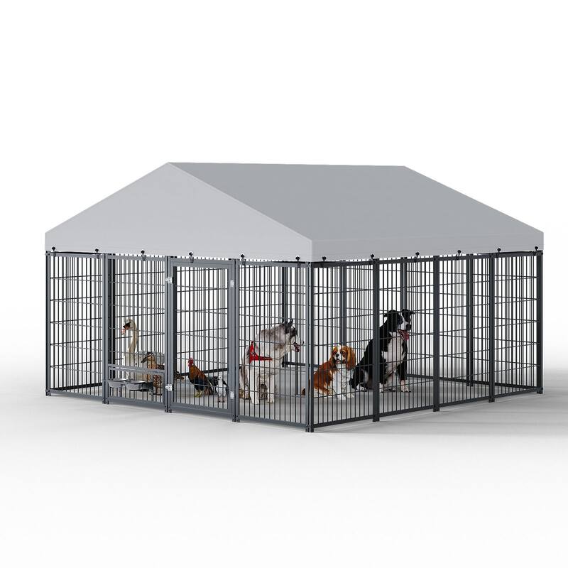 Large Dog Kennel Outdoor Pet Pens Dogs Run Enclosure Animal Hutch Metal Coop Fence - Black