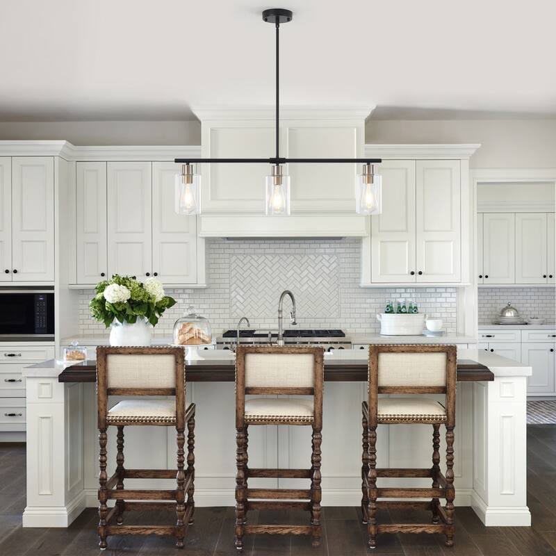 Modern Linear Ceiling Hanging Light 3-Lights Industrial Pendant Light with Adjustable Height for Living Room, Foyer - N/A