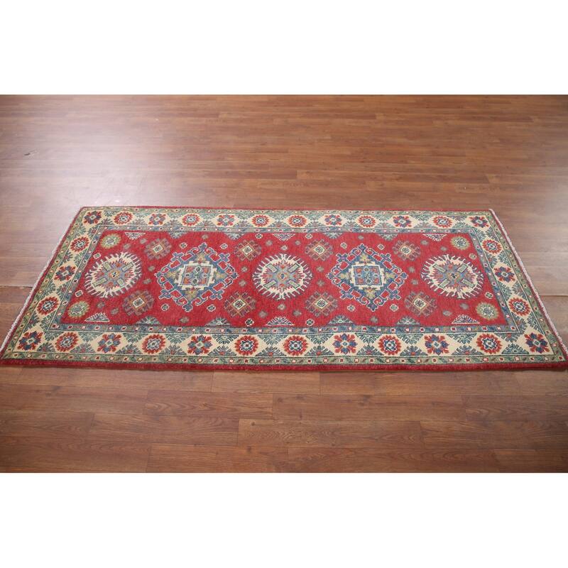 Hand Knotted Oriental 100% Wool Carpet Traditional Geometric Red Kazak Area Rug - 6' 5'' X 2' 9''