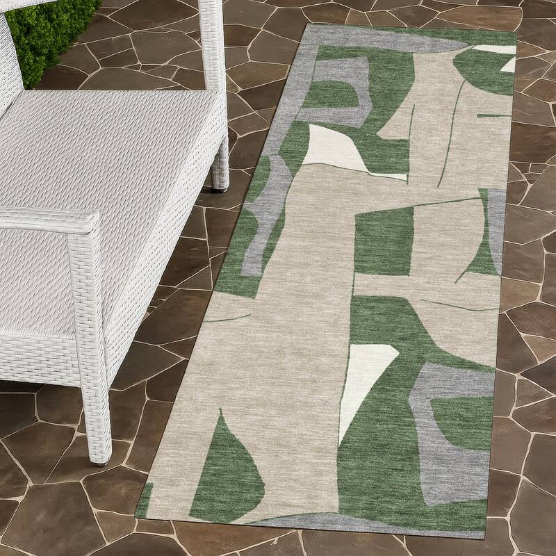 Machine Washable Indoor/ Outdoor Modern Crestone Chantille Rug - Olive - 2'3" x 7'6"