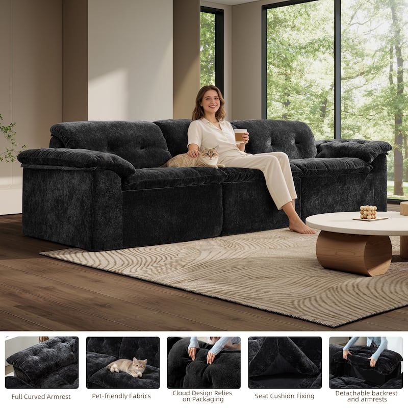 Rossetta 3-Seater Luxury Cloud Chenille Modular Sofa with Adjustable Footrest