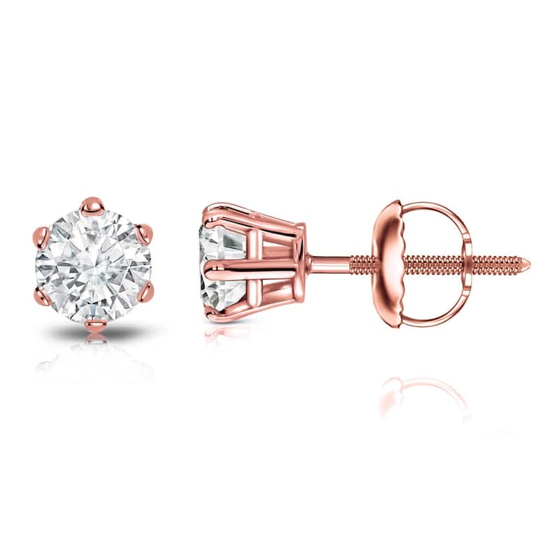 Auriya 14k Gold 3/4ctw Round Diamond Stud Earrings 6-Prong (I-J, I1-I2) - Rose