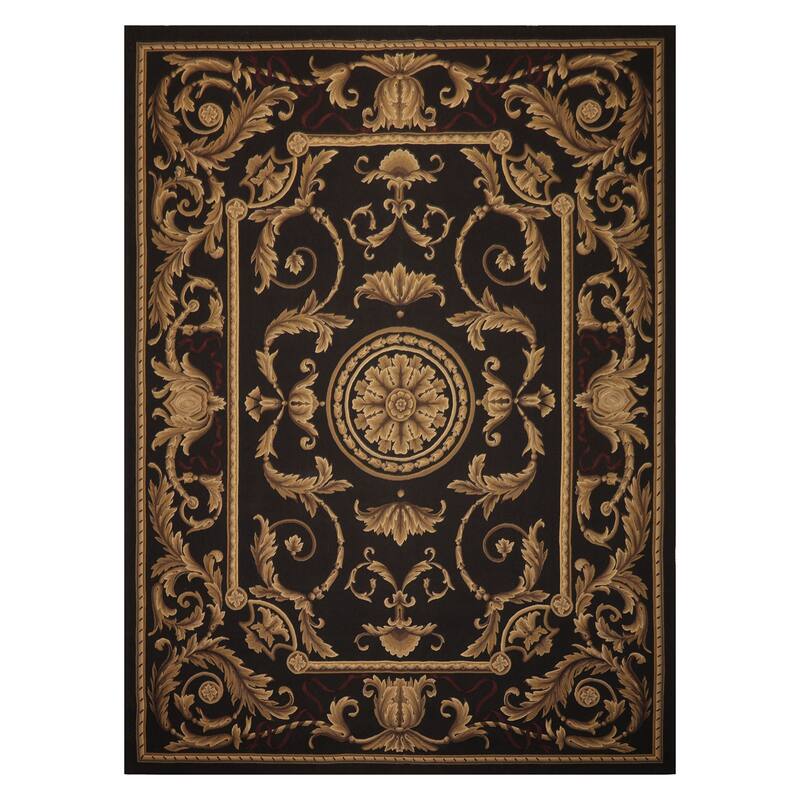 8'9''x12 Hand Woven Wool Chocolate French Aubusson Flatweave Area Rug - 8' 9'' x 12'