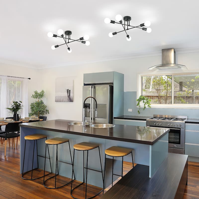 Starsky 6-light Modern Black Sputnik Semi Flush Mount