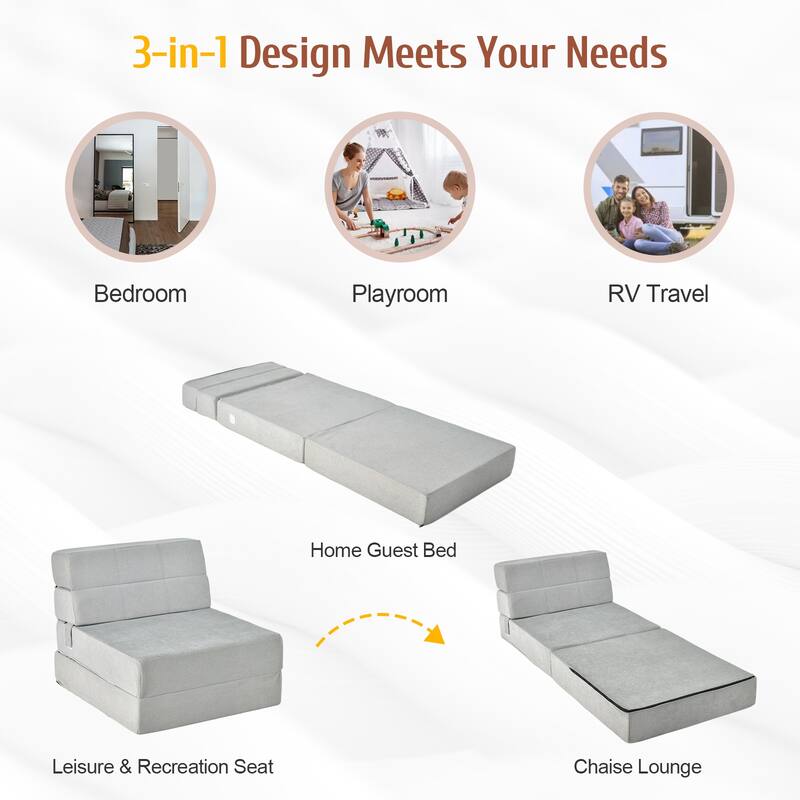 Costway Tri-Fold Fold Down Chair Flip Out Lounger Convertible Sleeper